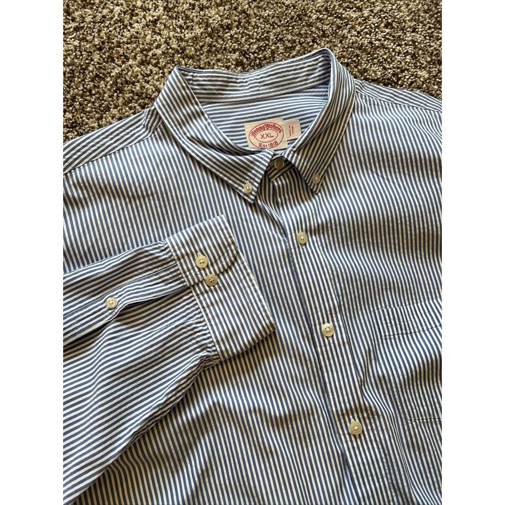 Brooks Brothers Blue and White Striped Men's Button Down Dress Shirt XXL